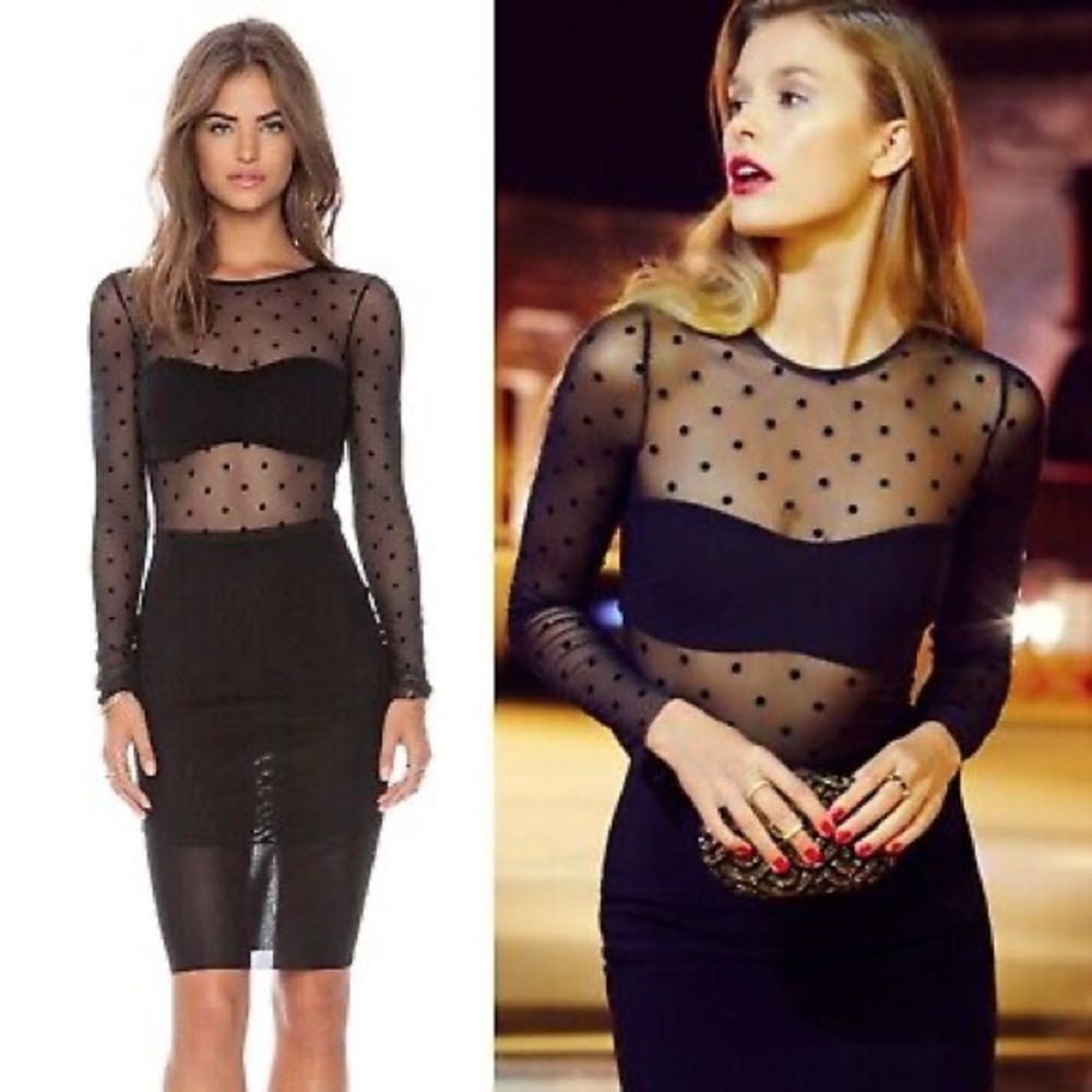 Brand NWOT Black Polka Dot & Sheer Night Rider Dress from Bec & Bridge